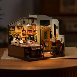 Rolife Cozy Kitchen miniature house, featuring a warm kitchen with a classic layout, rich details, and charming lighting.