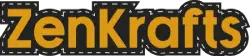 Zenkrafts Logo in gold letters outlined with gold stitching and black background - Premium DIY 3D Puzzles & Miniature Kits